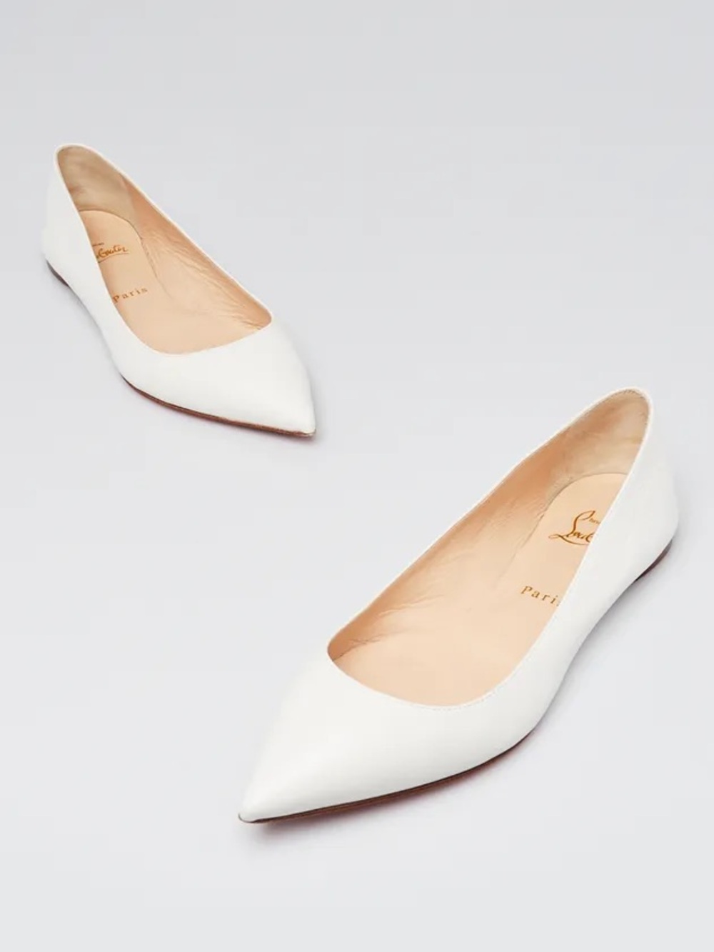 Christian Louboutin White Snake Leather Pointed Toe Flats